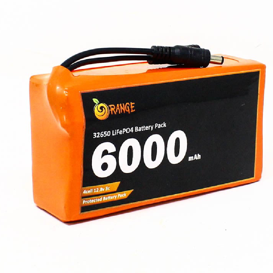Orange IFR 32650 12.8V 6000mAh 3C 4S1P LiFePO4 Battery Pack with DC Jack Male & Female